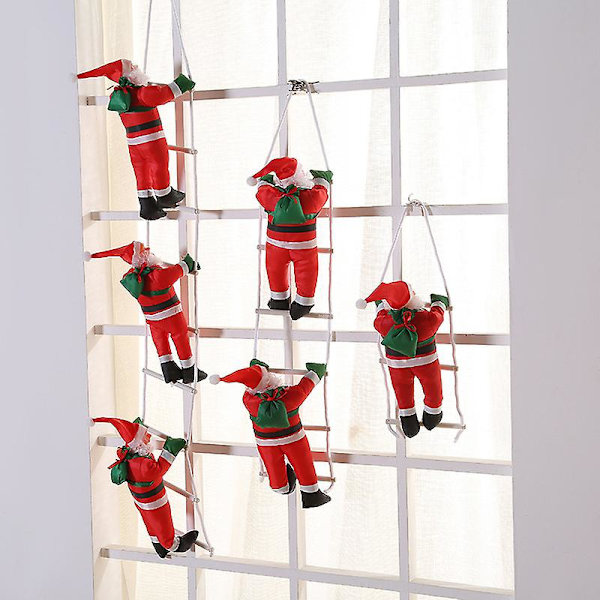 Jultomten klättrar på repsstege julgransprydnad