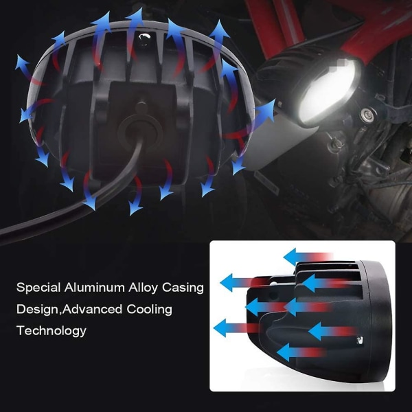 Ekstra LED-lys for motorsykkel, 20w runde LED-frontlykter for motorsykkel