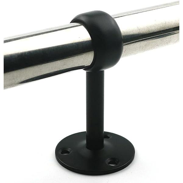 Sett med 2 sorte rustfrie stål gardinstangbraketter med 25 mm indre diameter