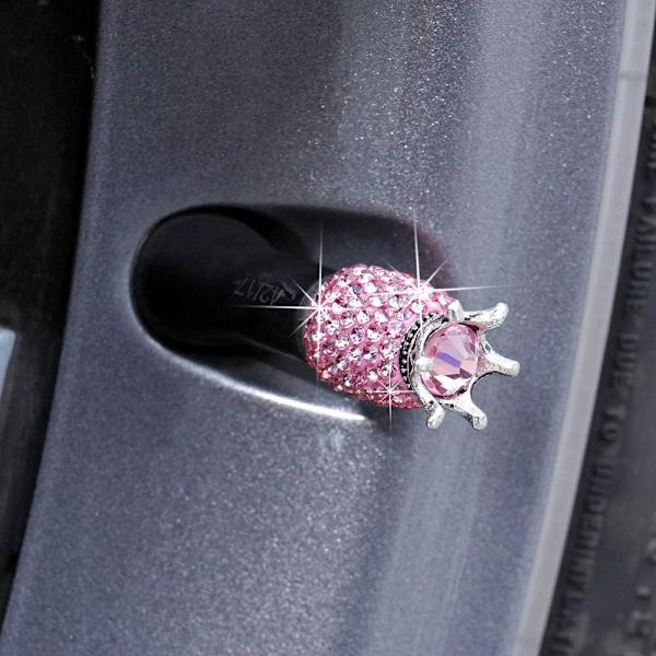 Krystal Dækventilhætter, 4 Pak Håndlavede Universelle Krone Krystal Rhinestone