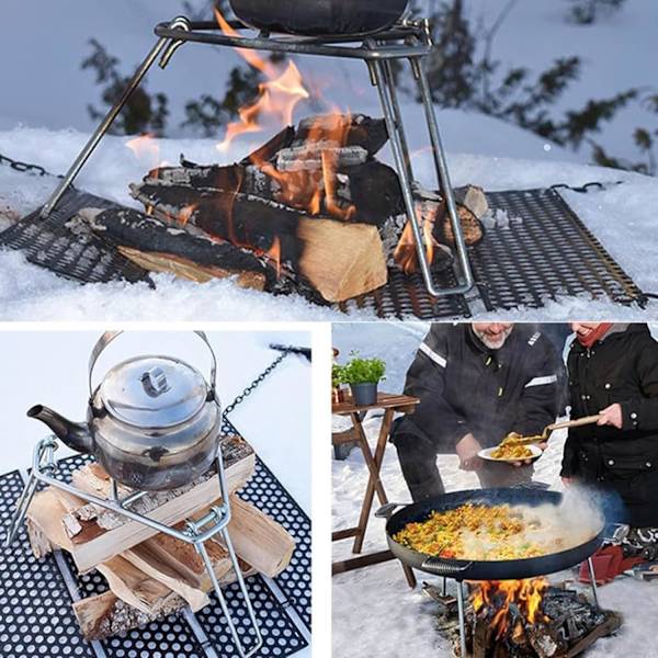 Foldbar Bålstand, Jern Campingovn Stativ, Utendørs Matlagingsstativ, Åpen Ild, Campingtripod, Matlagingstilbehør