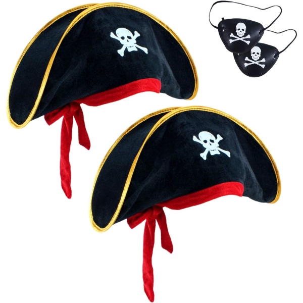 2 stk Piratlue Skull Print Pirate Captain Costume Cap - Pirate Accesso
