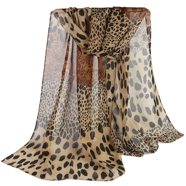Leopard Silk Scarf All-matching Girls - på lager Coffee Leopard