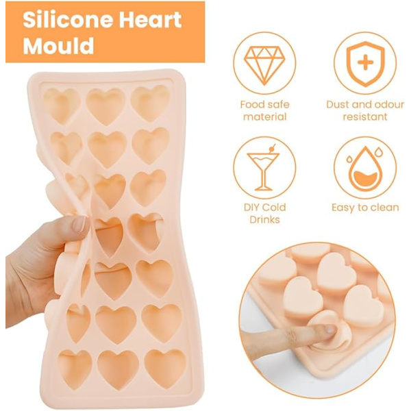 Isbitsform med lock, hjärtformad silikonisbitsform, BPA-fri isbitsform, lätt att lossa 3D-isbitsform, mini silikonisbitsform, komp
