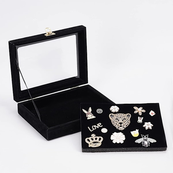 Pin Box Skab Broche Samling Display Case med Klar Vindue Badges Display Box, Hard Rock, Samleobjekter Pin Badges og Medaljer - Sort
