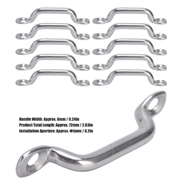 10 stk. Båds Top Pad Eye Dæk Loop Fastgørelsesbeslag Rustfrit Stål Pad-eye Fender Grommets Kajak Dæk Loops til Fastgørelse, 72mm
