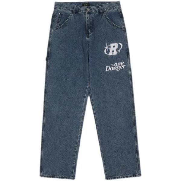 Høst nye streetwear retro hip-hop bokstavbroderi jeans løse rett-