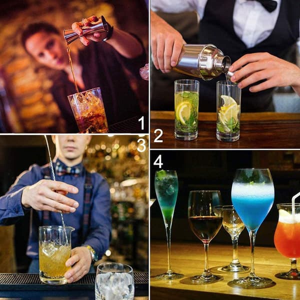 Cocktail shaker sett - Rustfritt stål sølv 7 deler