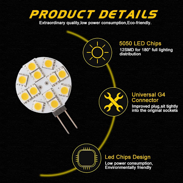 10x G4 LED-lampa Ej dimbar varmvit 2700K DC 12V ersättning