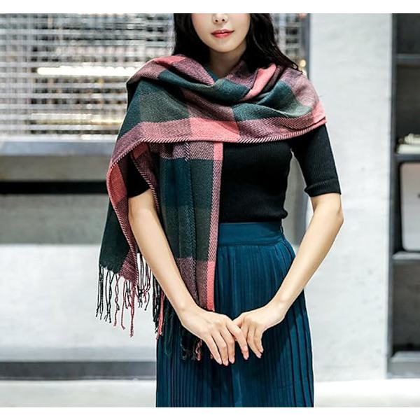 Dam Scarf Fashion Lång Rutig Sjal Wraps Stor Rutnät Vinter Varm