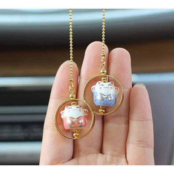 Feng Shui-vedhæng med japansk porcelænskat - traditionel lykkeamulet (rosa og blå)