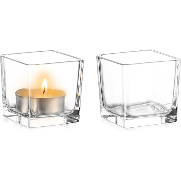 Ljuslyktor i glas - Set med 2 ljuslyktor för ljus, bröllopsdekoration, fest, helgdagar och bordsdekoration