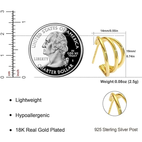 Guld Hoop Øreringe til Kvinder, 18K Guld Hypoallergen Letvægts
