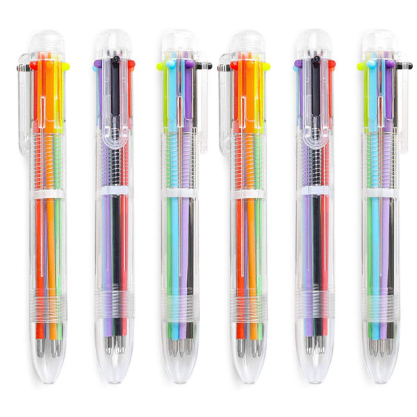 6-pakning 6 i 1 flerfarge kulepenner, 0,5 mm uttrekkbare kulepenner,