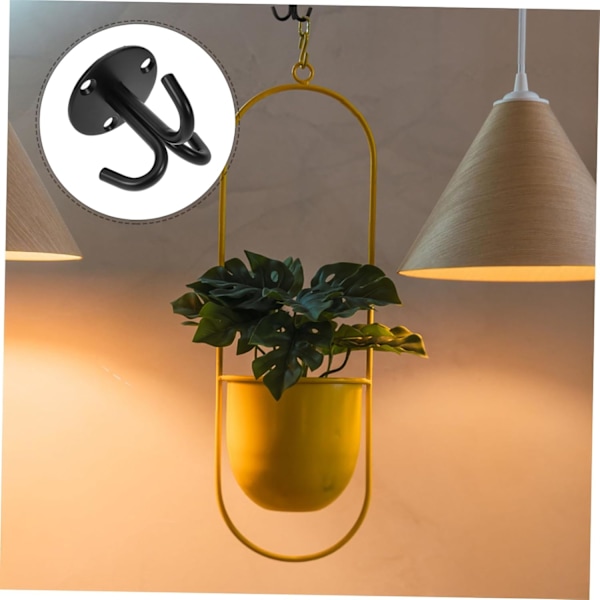 Pakke med robuste lofthængere i sort - Triple Hook vægbeslag til ophængning af planter, loftsventilator, lysekrone, sort