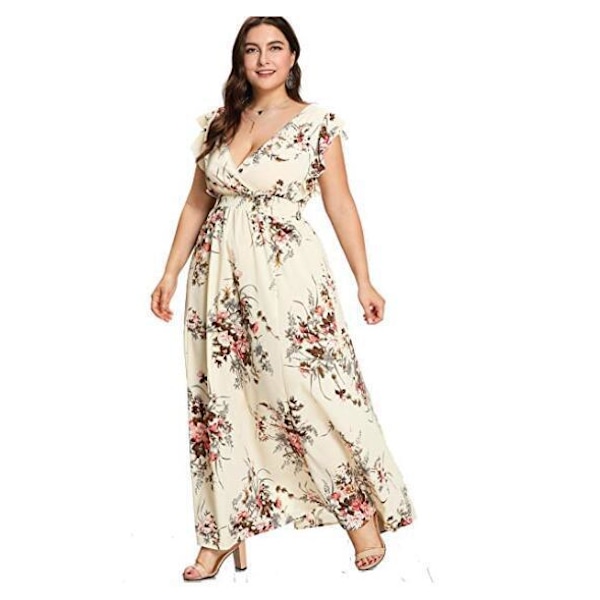 Plus Size Rund Kvinders Kjole A-linje Flare Kjole Til Forår Sommer,XXL