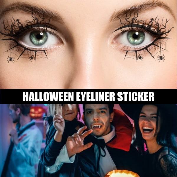 8 stk Halloween Eyeliner-klistremerke Øye midlertidige tatoveringer Flaggermus edderkoppnettmønster