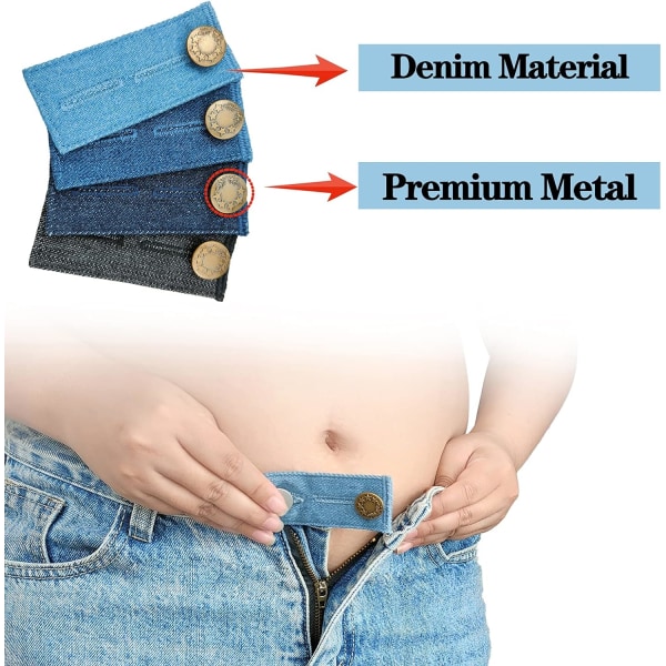 4PC Unisex Jeans Byxor Midje Expander Midjebandsförlängare Knapp Elastisk