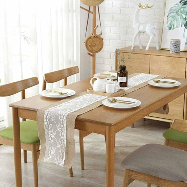 Vintage Rustic Pöytäjuoksija Valkoinen Juutti Pöytäliina Pitsi Juutti Pöytäjuoksija