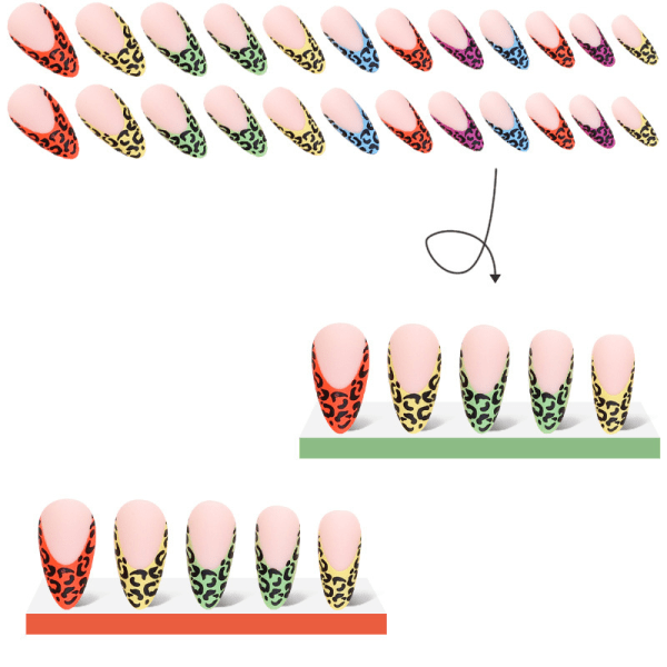 Fargerik leopardmønster fransk tupp trykk på negler mandel medium lang