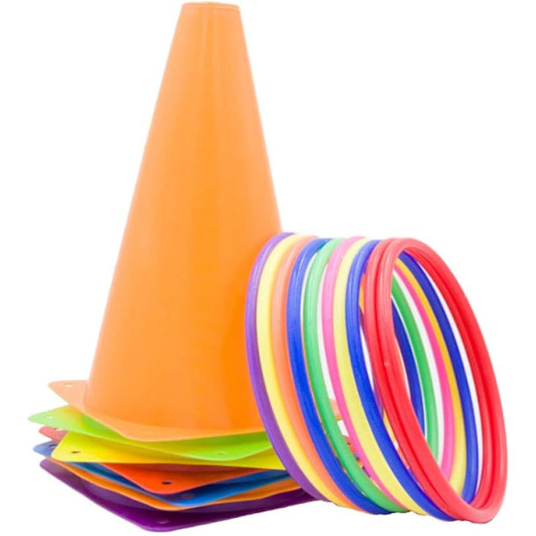 Plastkoner Ringkast Combo Set Utomhus Karnevalspel för Barn Vuxna Bi