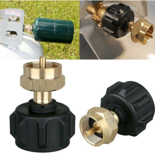 Propangas påfyldningsadapter, propangascylinder påfyldningsfitting QCC1 messing gasbeholderadapter sort, 102g