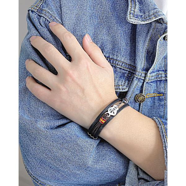 Herr Gitarr Armband Flätad Flerskikts Läder Armband Rostfritt Stål Musikälskare Armband för Honom