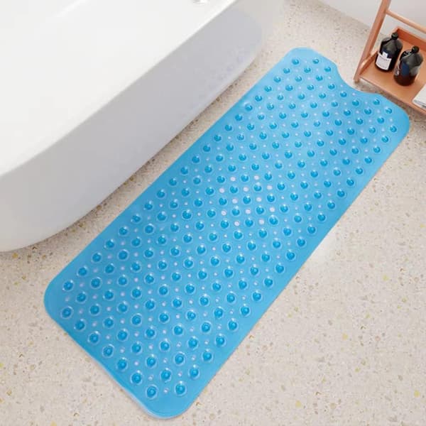 Antislip Badekar måtte, 100×40cm, Bruse måtte, Ekstra lang maskinvaskbar bade måtte, PVC materiale (Blå)