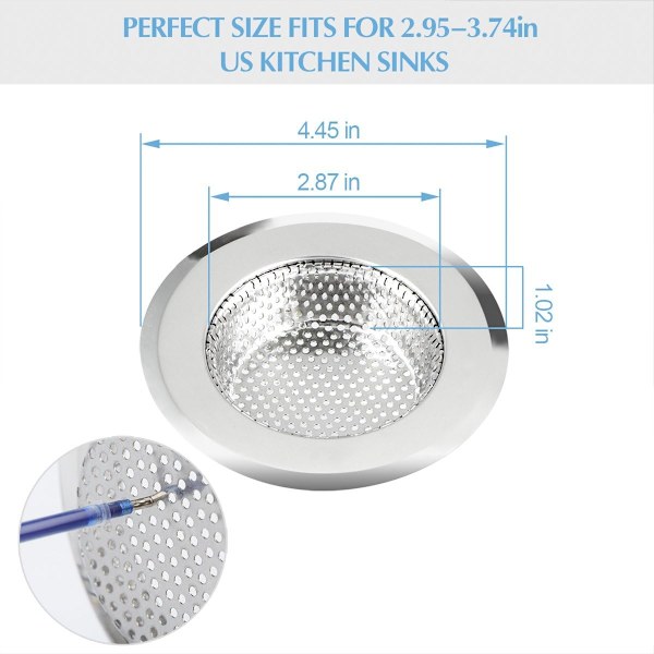 Rustfrit Stål Køkkenafløbsfilter - Anti-Tilstopning Vaskestativ, Pakke med 2 (11 cm Diameter)