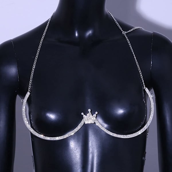 Brystkjede Rhinestone BH Kroppskjede Glitrende Bikini BH Brystkjede Sølv Brystbrakett Kjede BH Fest Kroppssmykker Tilbehør for Kvinner