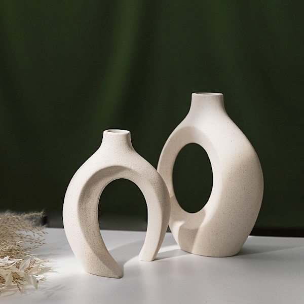 Keramisk vase, design vase, hvid blomster vase, moderne bordplade vase dekoration