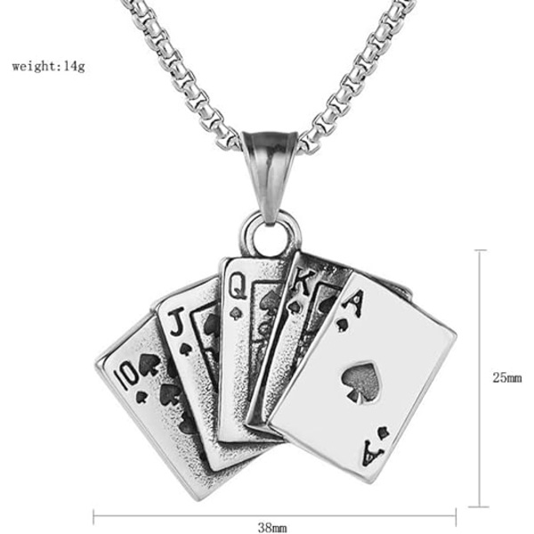 Rustfritt stål Royal Flush Poker Games anheng halskjede (sølv)