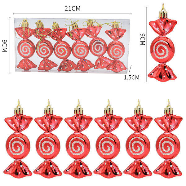 Julgodispynt, 6 stycken julgransgodis hängande dekorationer glitter pepparkaksdekoration söta formade kulor hängande hängen för jul