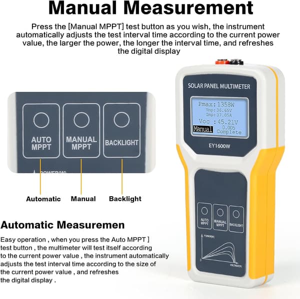 Solcellepanel Multimeter, EY1600W Fotovoltaisk Panel Multimeter Solcellepanel MPPT Tester Maksimal Effekt Punkt Strømmåler