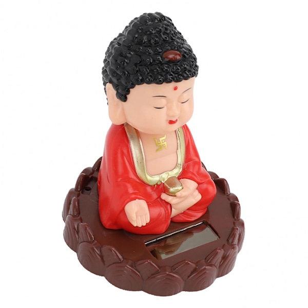Nickande Buddha Staty Solcellsdriven Figurin för Lycka Välstånd Gåva Energibesparande Röd