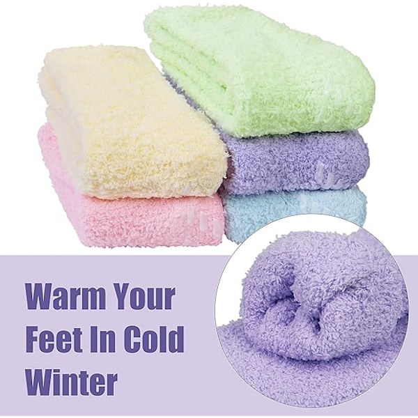 Womens Fuzzy Socks 5 Par, Vinter Varma Mjuka Tofflor Strumpor, Halkskydd Gripstrumpor Mysiga Sov Fluffy Strumpor Gåvor