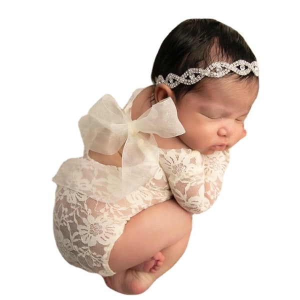 Baby Deep V-ryggløse klær, Baby Photo Lace Romper Klær