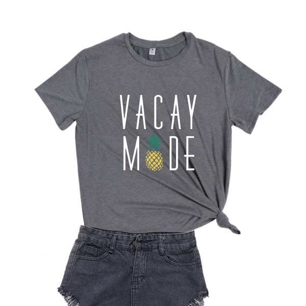 Damer VACAY MODE Brev Ananas Print Frisk og Sød Kortærmet T-shirt