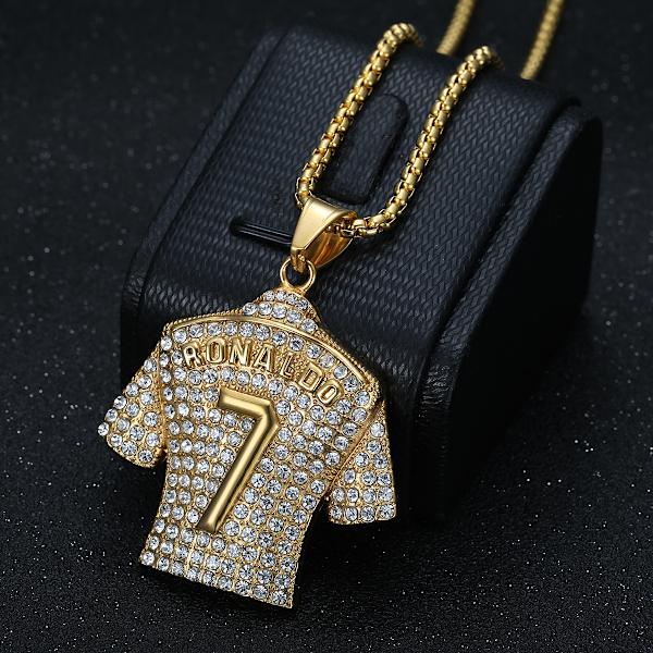 Halsband med fotbollströja för män, Hip Hop Ronaldo nr 7 tröja halsband, guld