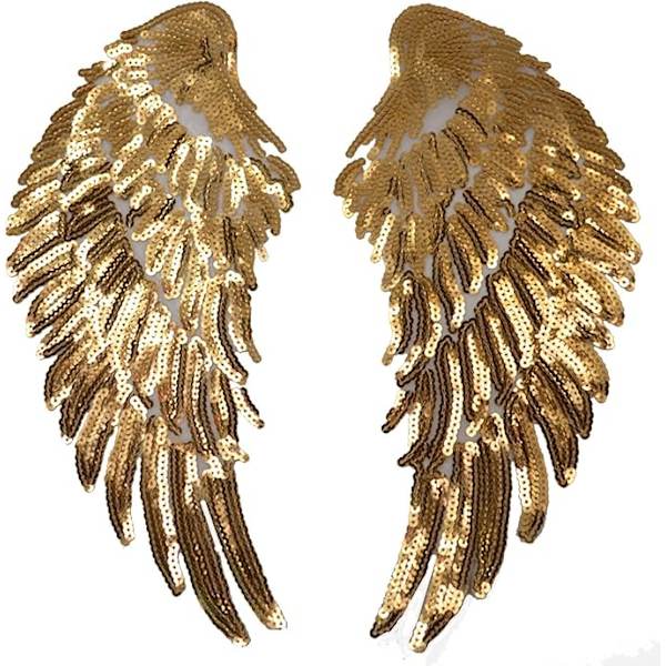 Stryge på patches, mønster: englevinger, til t-shirts, jeans, tøj, tasker, pailletter, guld, 18 * 34cmcm
