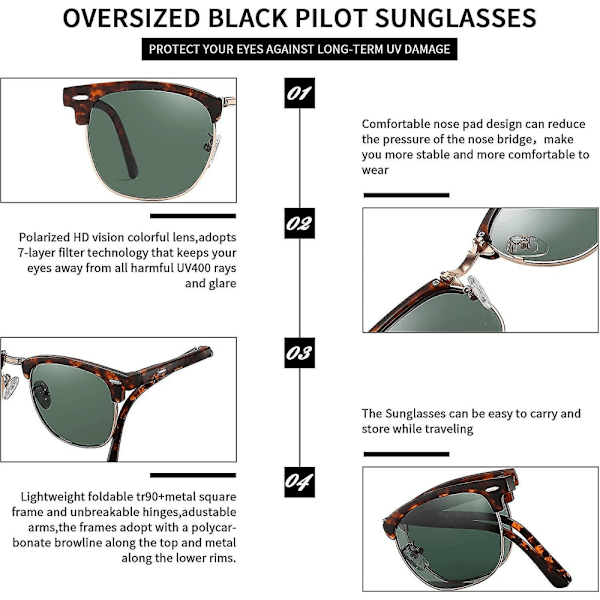 Polariserede Aviator Foldbare Solbriller: Mini Rejse Portable Firkantede Halv-rammeløse Spejlede Foldbare Briller Til Kørsel