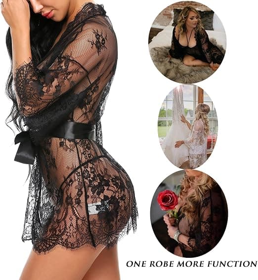 Kvinde Kimono Robe Babydoll Underkjole Mesh Pyjamas S