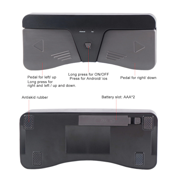 Bluetooth-pedal for å bla om sider Trådløs musikkpedal for å bla om sider for nettbrett og smarttelefoner Kompatibel med Android iOS-system