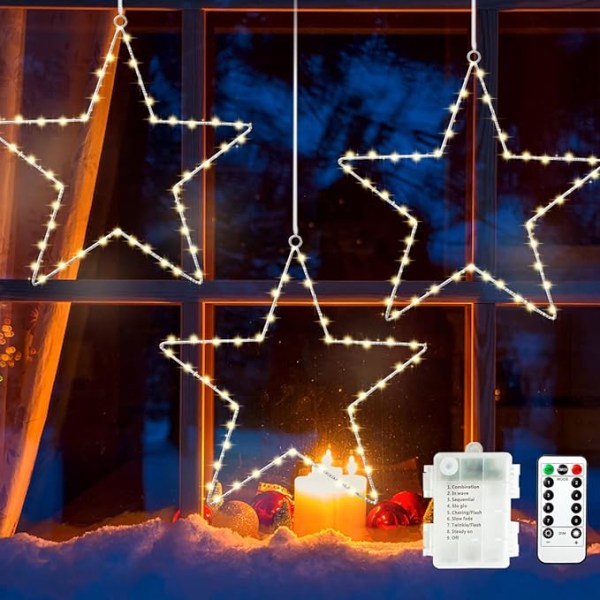 Christmas Window Star Lights 3 Pack Window Lights med timer batteridrift