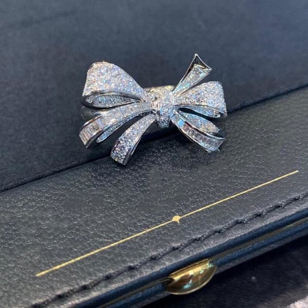 Sormukset Sterling Silver Color Bow Bow Bow Bow Zircon Ring Naiset Fa