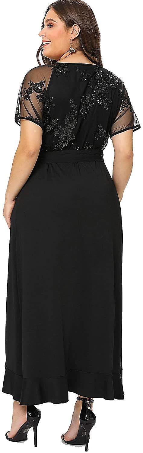 Plus Size Empire Taille Maxi Kjole Ruffle Split Semi Sheer Ensfarvede Kjoler 4XL