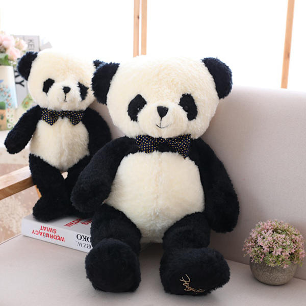 Söt sittande pandadocka fluga svartvit panda sovande docka plysch t