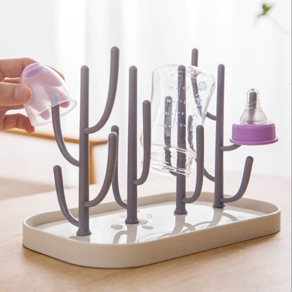 Flasketørker, Treflasketørker, Tømmer opptil 8 flasker, Barnepass, Avtakbar dryppskål, Praktisk og smart design,dris