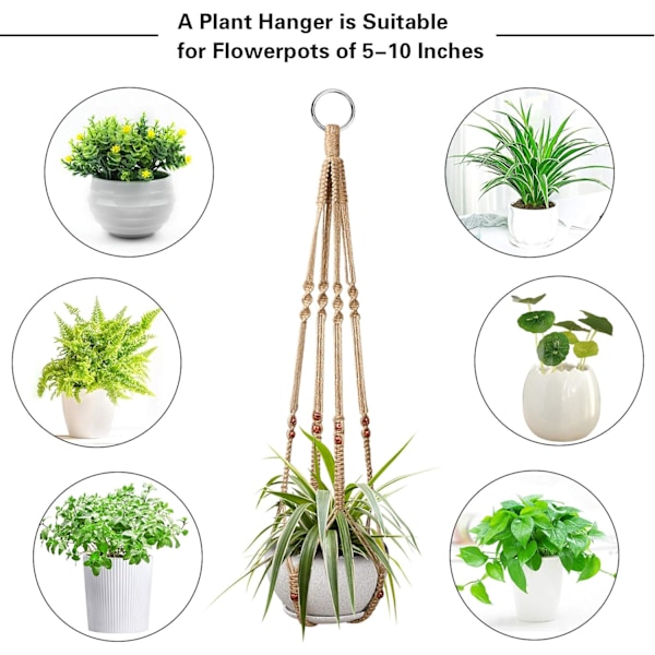 2 st Macrame Blomkrukehållare Inomhus Hängande Blomkrukor Macrame Bomullsrep Hållare Dekoration med 4 Krokar