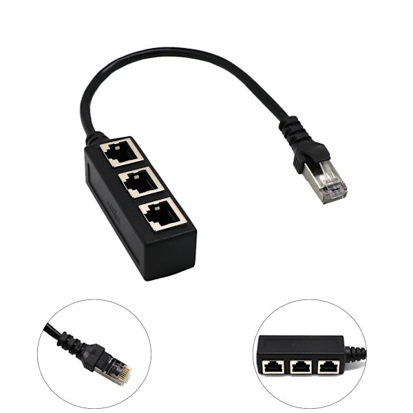 RJ45 Ethernet-kabelsplitter, 1 til 3 kabel Ethernet-splitter egnet til S